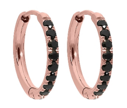 Eternity Earrings -  Rose gold with Jet stones - 15mm
